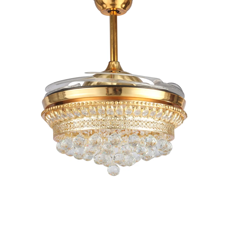 

High qualitySmart LED 42inch Invisible K9 Crystal Ceiling Fan Modern Contemporary Living Room Remote Control Led Fan Lights Bedr