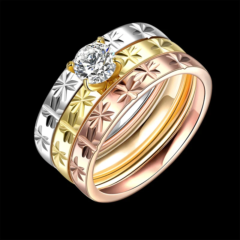 Pure Snow Carved Flowers Pattern Design Gold Color Stainless Steel Ring Anniversary Birthday Gift For Women | Украшения и
