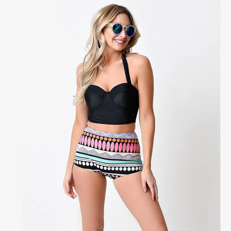 2017 купальник высокая талия купальники женский Холтер пуш ап женские ванный