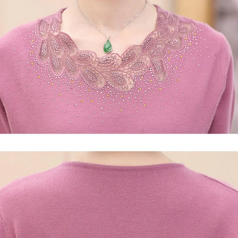 Spring sweater 2018 new Middle-aged Openwork O neck Sweater fashion Loose long sleeves Plus size 3XL winter LY744 | Женская одежда