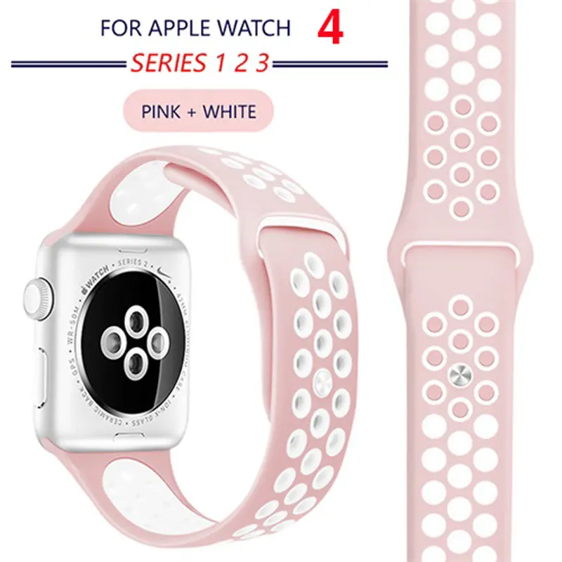 PInk and White Мягкий силиконовый спортивный ремешок для apple watch, 38 мм, серия 3, 4, 42 мм, браслет на запястье, ремешок для apple watch, серия 1, 2, ремешок, 44 мм, 40 мм - Цвет ремешка: PInk and White