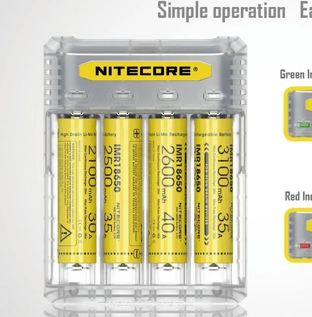 NITECORE Q4 4 слота IMR/li ion быстрое зарядное устройство 2A Быстрая зарядка и красочные
