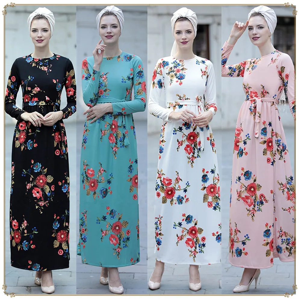 Скромное цветочное мусульманское женское длинное платье с принтом летнее abaya