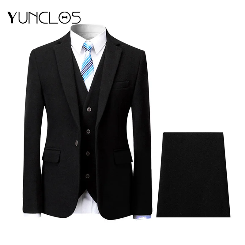 

YUNCLOS мужские шерстяные костюмы на двух пуговицах, куртки + брюки, деловые костюмы, свадебное платье для вечеринки, повседневный Тонкий шерст...