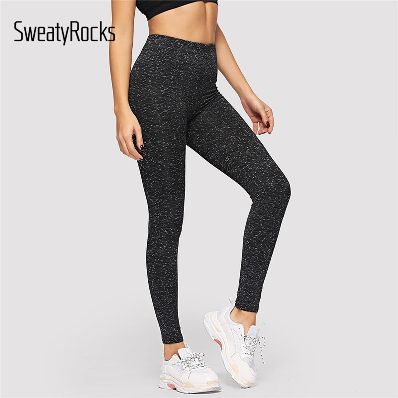 SweatyRocks, черные конфетти леггинсы, высокая талия, для тренировок, для отдыха, облегающие женские леггинсы,, весенняя одежда для активного отдыха, однотонные леггинсы
