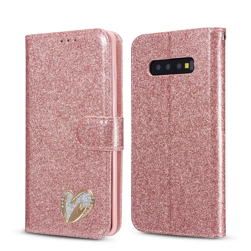 Блестящий чехол бумажник Love Heat для Samsung Galaxy S10 S9 S8 Plus Note 8 9 Flip Lether телефона S10e S7
