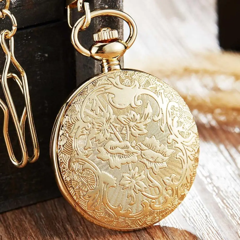 Gold Модные золотые серебряные карманные часы для мужчин и женщин кварцевые часы с большим циферблатом брелок цепочка Подвески стимпанк часы - Цвет: Gold