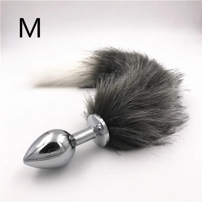 Anal Plug 3 Size Butt Gray White Fox Tail Stainless Steel Stopper PlushTail Dilator Sex Toys for Couples H8-78B |