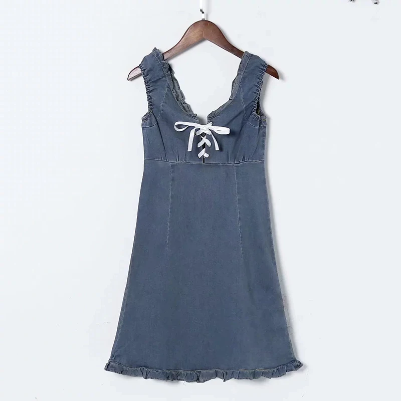 Женское облегающее платье винтажное мини на шнурках Повседневное без рукавов