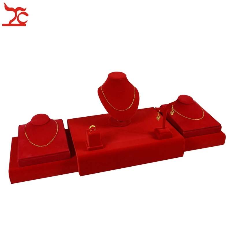 Новый набор украшений красный бархатный держатель для колец подвеска ожерелье