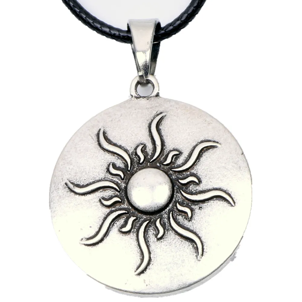 

Double Side Spiral Sun Necklace Pendant Fire Nature Inpired Amulet Spiritual Solid Antique Choker Gift for Men Women Girl