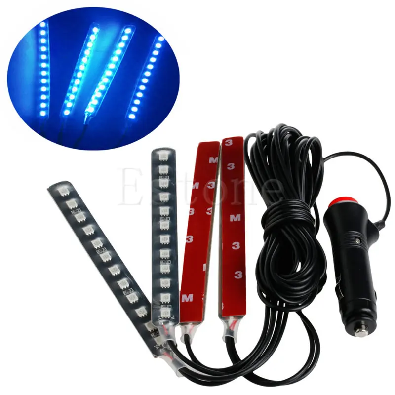 Синий 4x12LED автомобильный SUV интерьерный светильник атмосферный декоративный светильник неоновая лампа полосы