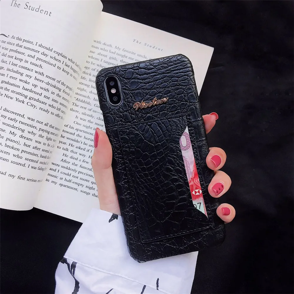 Crocodile skin phone case For iphone 6 6S 7 8 Plus XR X XS MAX case Leather shot Half pack slell holder Card Hard shell cover