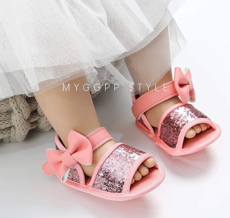 

New Lovely Gold Bling Big Bowknot baby Kids Shoes First Walkers baby moccasins Soft Bottom Sequin Princess Girls Shoes