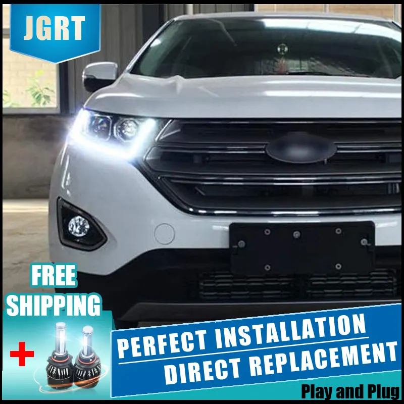 2PCS LED Headlights For Ford Edge 2015-2018 Car Led Lights Double Xenon Lens Accessories Daytime Running Fog Light | Автомобили и