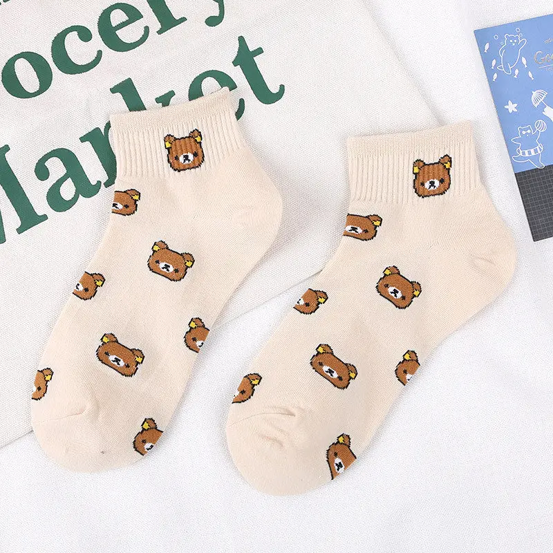 Короткие Носки с рисунком медведя для взрослых; Kuma Rilakkuma; расслабляющие носки в японском стиле для девушек и сестер; Повседневные носки для студентов; 2019Ne'w - Цвет: Khaki Kuma