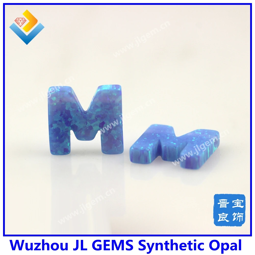 

(20pieces/lot) Free Shipping Cheaper Price Letter M in 10mm OP06 Light Blue Synthetic Opal D letters Stones