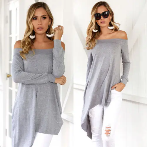 

hirigin Fashion Women Off Shoulder Long Sleeve Dress Evening Party Long Tops Autumn Casual New Clothes