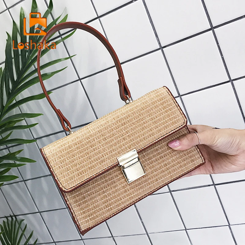 Loshaka соломы Вязание Сумки Для женщин сумка Лето Повседневное handlebag Bolsa feminina | Багаж