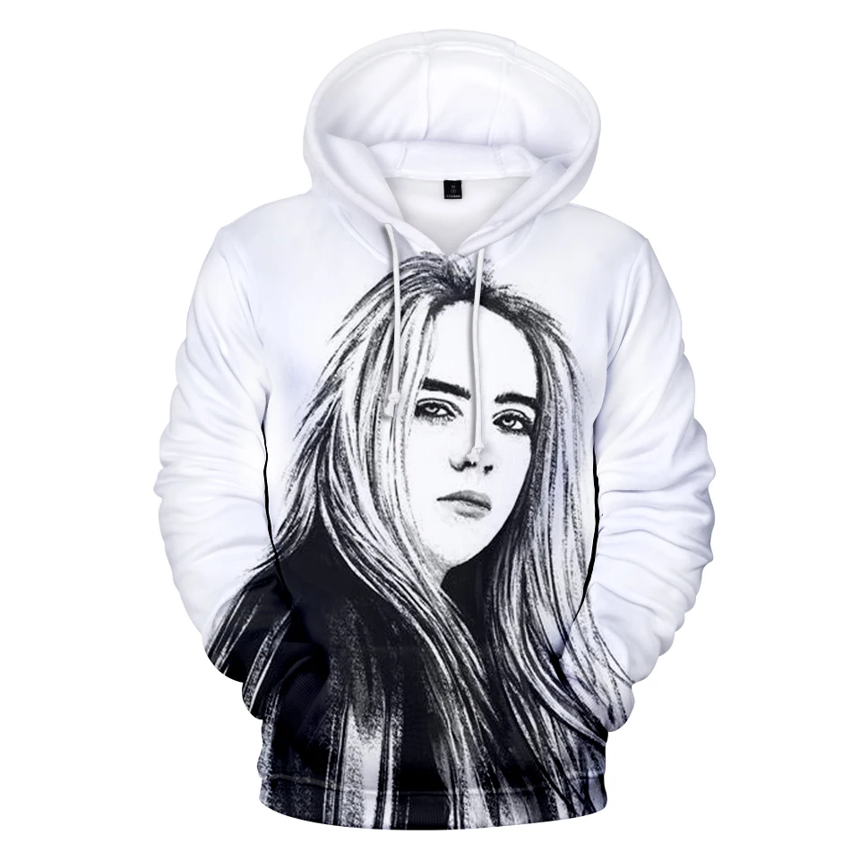 Новая мода 3D Billie Eilish толстовка с капюшоном Длинная Толстовка Топ в стиле