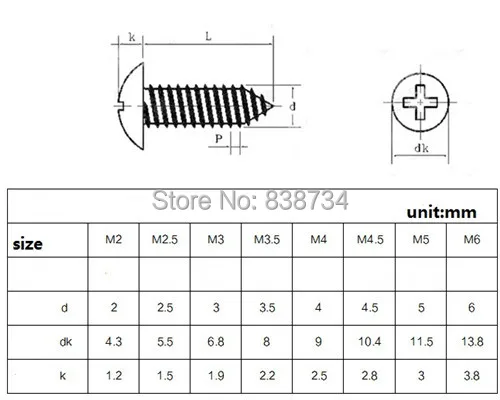 

100pcs m3.5*10 mushroom truss head tapping screw nickel plated silver color flat head
