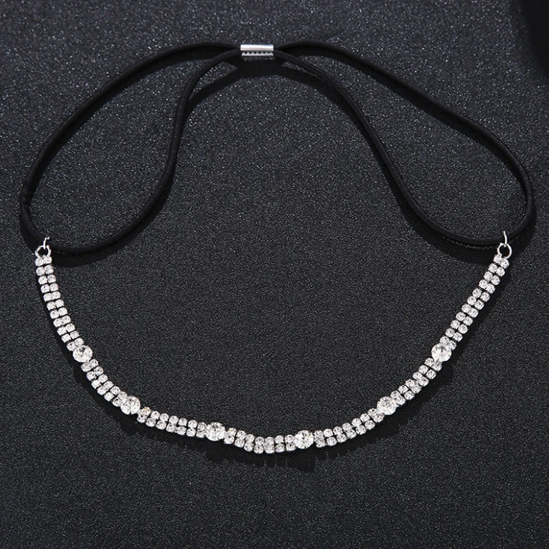Simple Design Handmade Bridal Crystal Elastic Headband Rhinestone Wedding Party Hairband For Women Girls Head Chain Wholesale | Украшения и