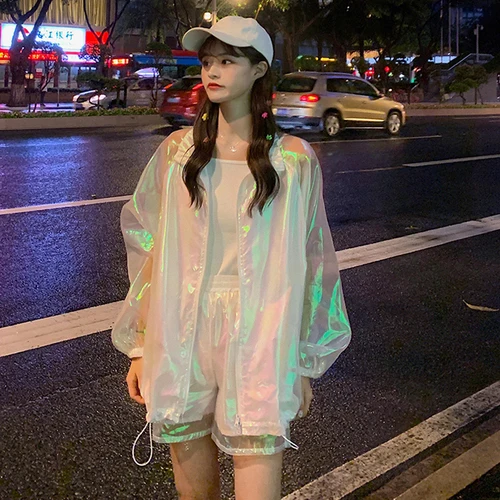 photo color Korobov Harajuku уличная одежда, сетчатый топ+ шорты, комплект из 2 предметов, женская уличная одежда на молнии Ulzzang, женская одежда 78140 - Цвет: photo color