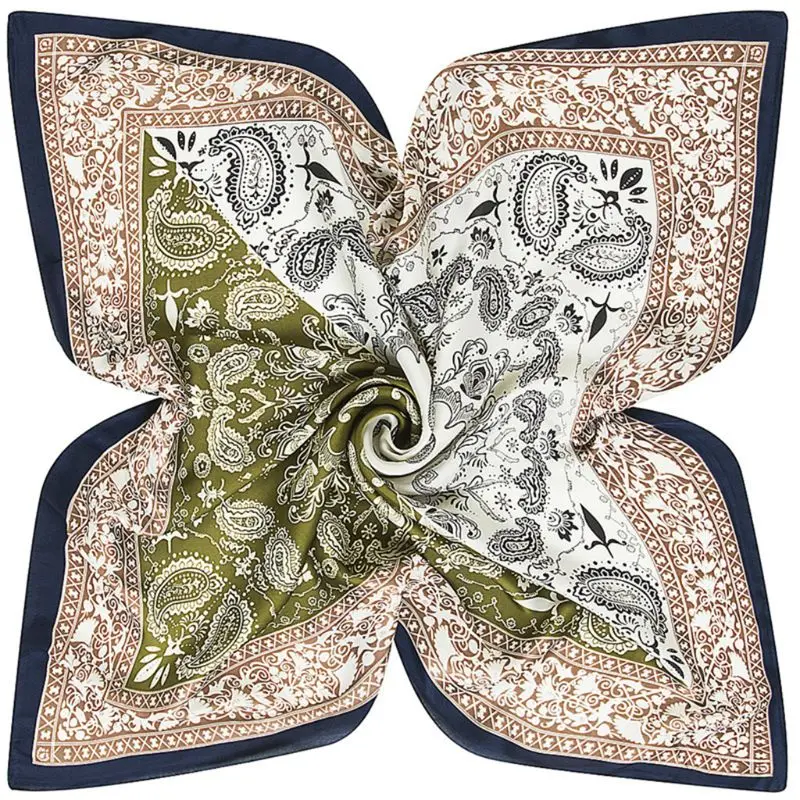 

Women Faux Silk Square Neck Scarf Ethnic Paisley Print Neckerchief Contrast Color Patchwork Decorative Bandanas Headwrap 60x60cm
