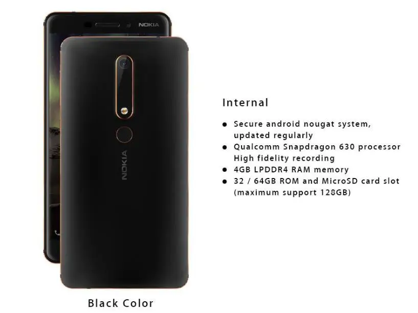 Смартфон Nokia 6 2nd 2018 4 ГБ 32 TA-1054 Android 5 дюймов Snapdragon 630 Восьмиядерный 16 0 Мп 3000 мАч 4G LTE
