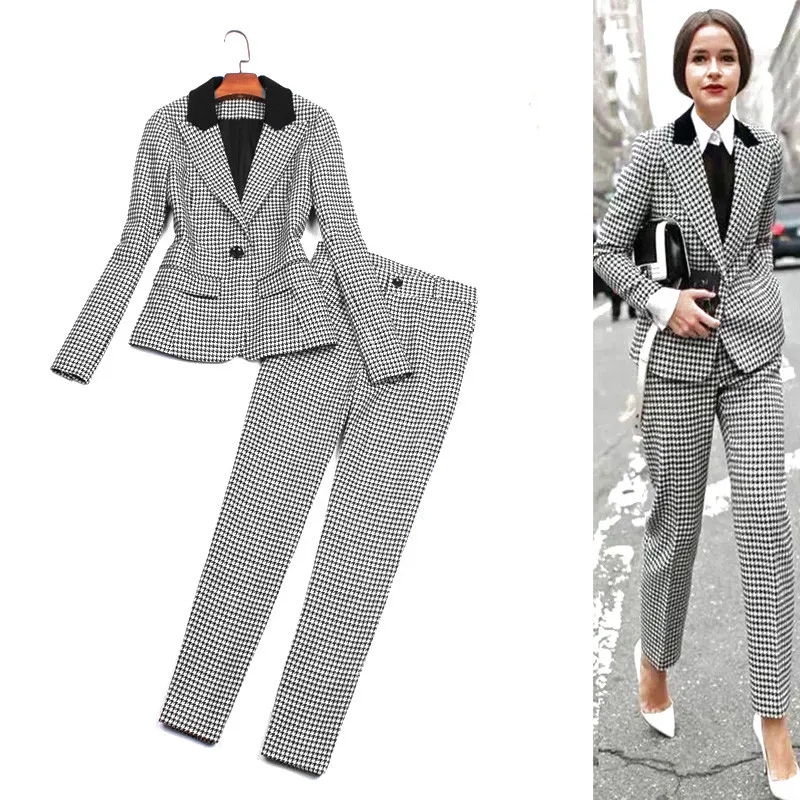 

New fashion Formal Suits for Women Casual Office Business Suitspants Work Wear Sets Uniform Styles Elegant Plaid Pant Suits