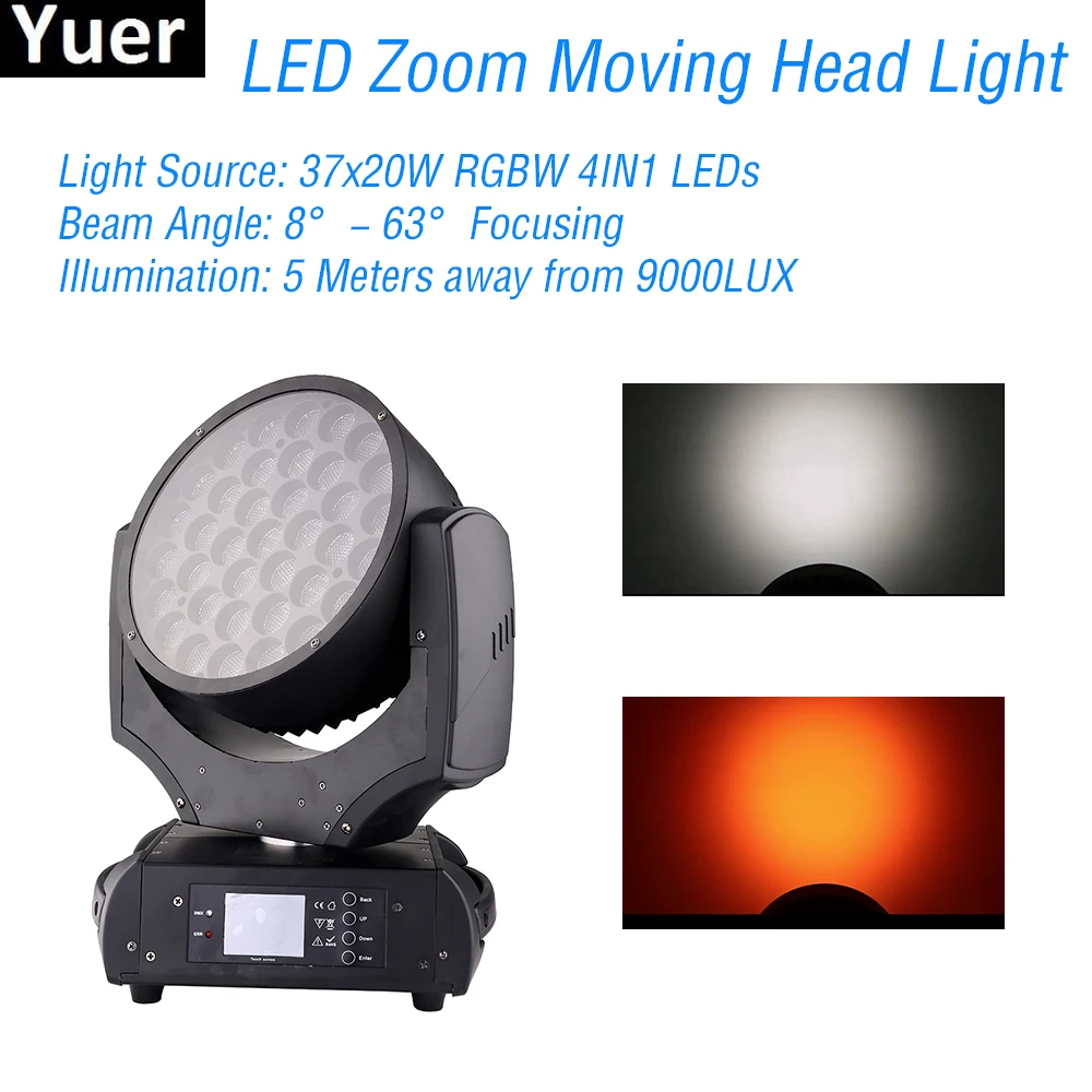 Новинка подвижный головной светильник с зумом 37x20 Вт LED RGBW 4 в 1 оборудование для