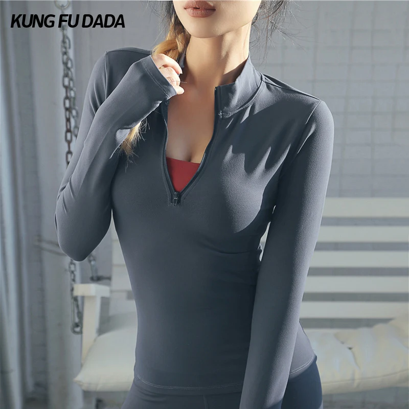 KFDD Sport Shirt Fitness Women Yoga Breathe Long Sleeve Running Jacket Dry Fit Front Zipper Coat | Спорт и развлечения