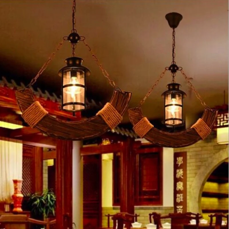 Ретро винтажный деревянный Якорь Дизайн Железный Led E27 цепь подвесной светильник