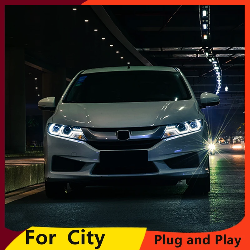 

KOWELL Car Styling For Honda City 2014-2016 LED Headlight for City Head Lamp with double U LED DRL Double lens Bi-Xenon HID KIT