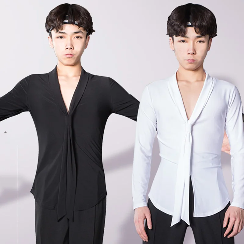 

Latin Dance Shirts Men Long Sleeves Sexy V-Neck Top Male Flamengo Ballroom Clothing Competition Performance Dancewear DNV11730