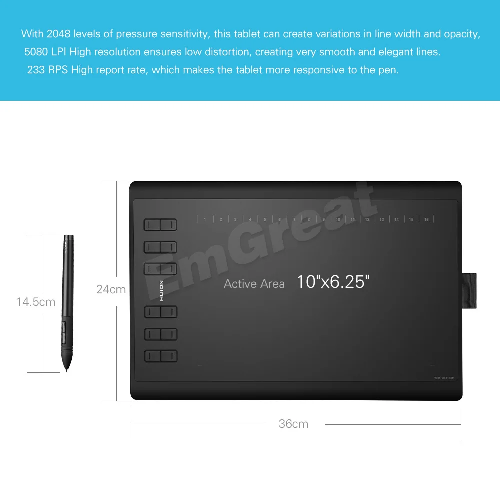 Графический планшет Huion 1060 Plus графический с кардридером 8 ГБ sd-карта 5080 LPI 12
