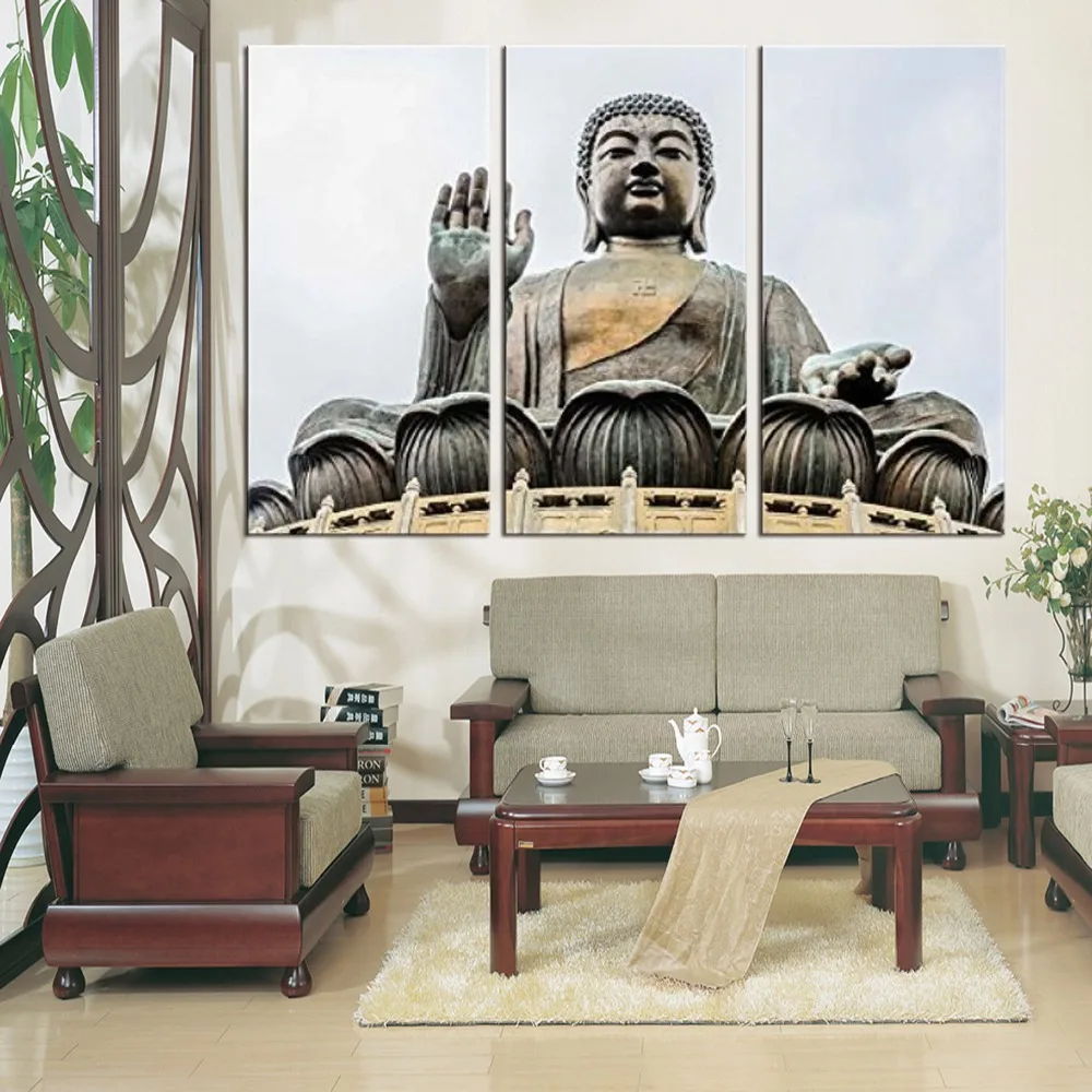 3 Панели статуя Будды абстрактная Настенная картина Современное украшение для