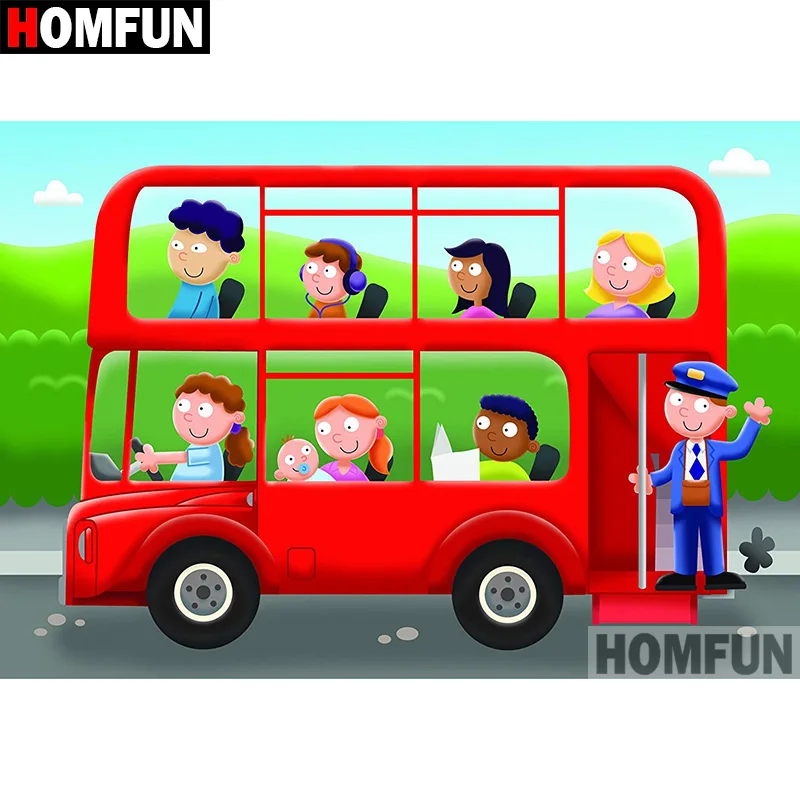 Набор для алмазной вышивки HOMFUN A08076 картина мультяшный автобус с полными