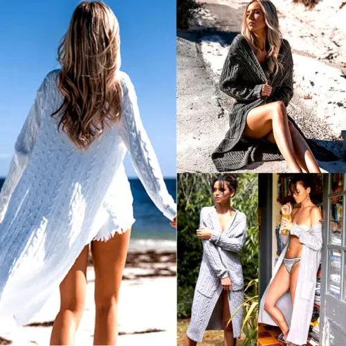 Women Casual Loose Knitted Solid Jumpers Ladies Winter Long Sleeve Pocket Coat Tops | Женская одежда
