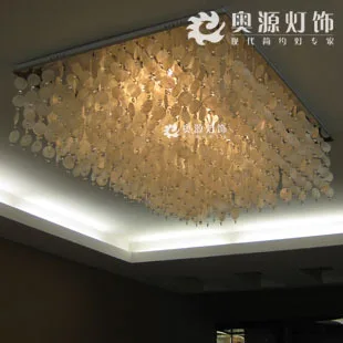 

Mediterranean Pastoral Rectangular Led Round shells Crystal Ceiling Light For Living Room