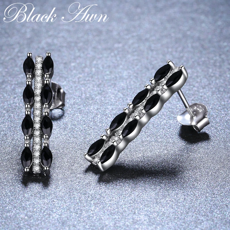 Boucle D'Oreille Femme 2020 милый 925 Стерлинговое Серебро Черный шпинель модное обручальное