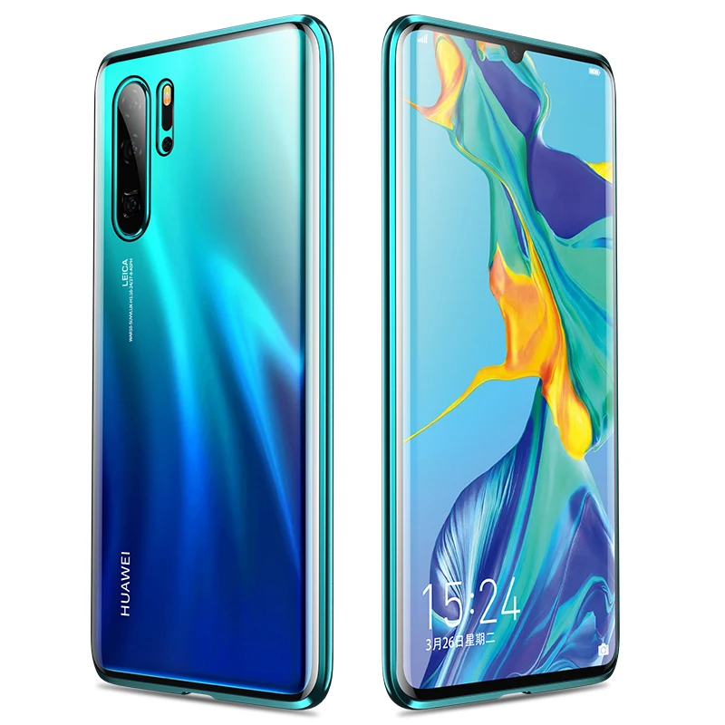 Гиперболоид, стеклянный чехол для huawei P30 Pro P20 mate, чехол, прозрачный, закаленное, полное тело, магнитный, алюминиевый, металлический чехол
