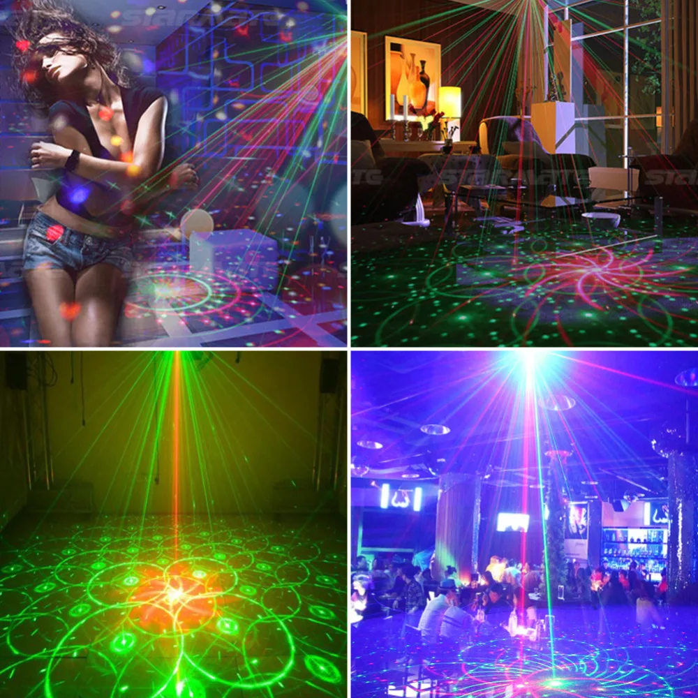 New 120 Patterns Red Green Mini Laser Projector Light DJ Disco Party Music Stage Lighting Effect With LED Blue Xmas Lights | Лампы и