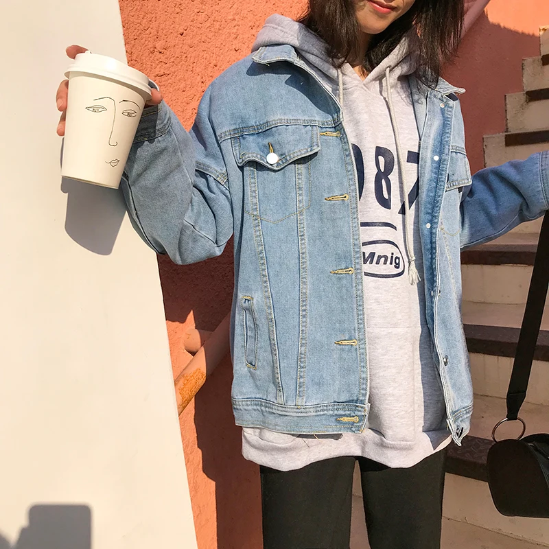 2019 Womens Denim Jackets And Coats Streetwear Style Autumn Winter Loose Plus Size Lady Top Oversized Jacket | Женская одежда