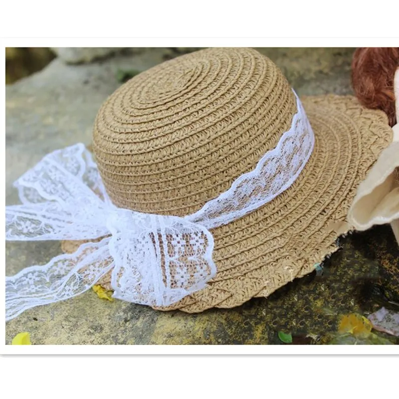 Винтажная круглая кукольная шляпа-котелок, шапки для куклы Blythe, модная кружевная соломенная шляпа ручной работы для Blyth Sharon 1/3, аксессуары для куклы BJD