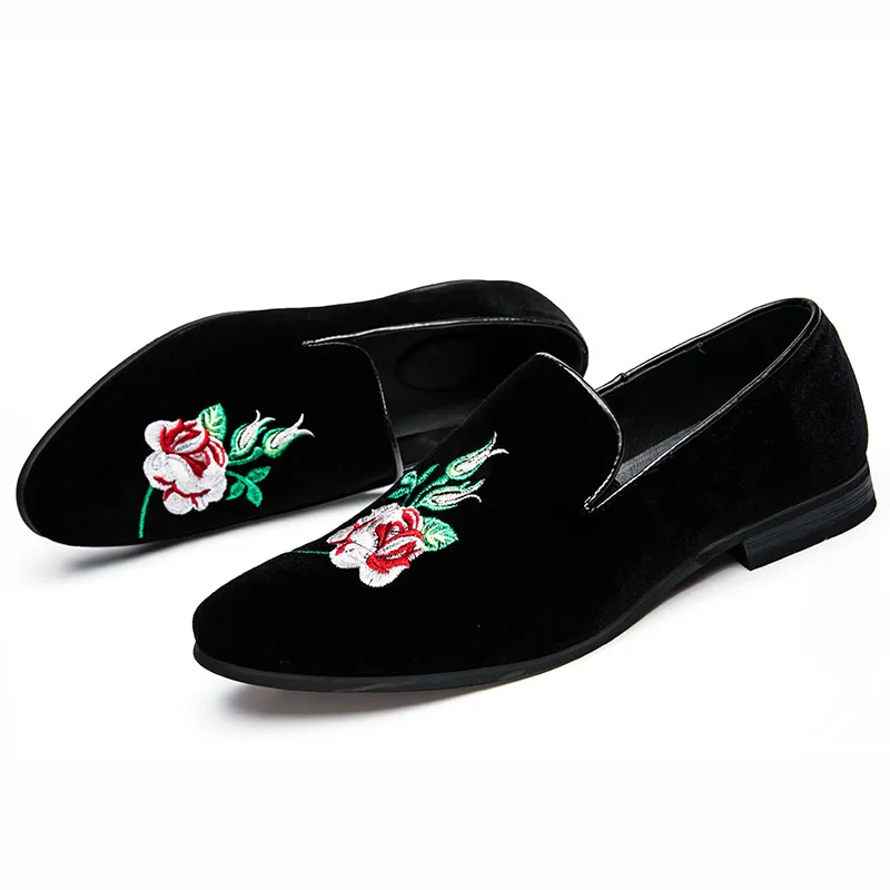 AGSan flowers embroidered loafers men handmde velvet shoes black wedding party smoking designer mens oxfords flats | Обувь