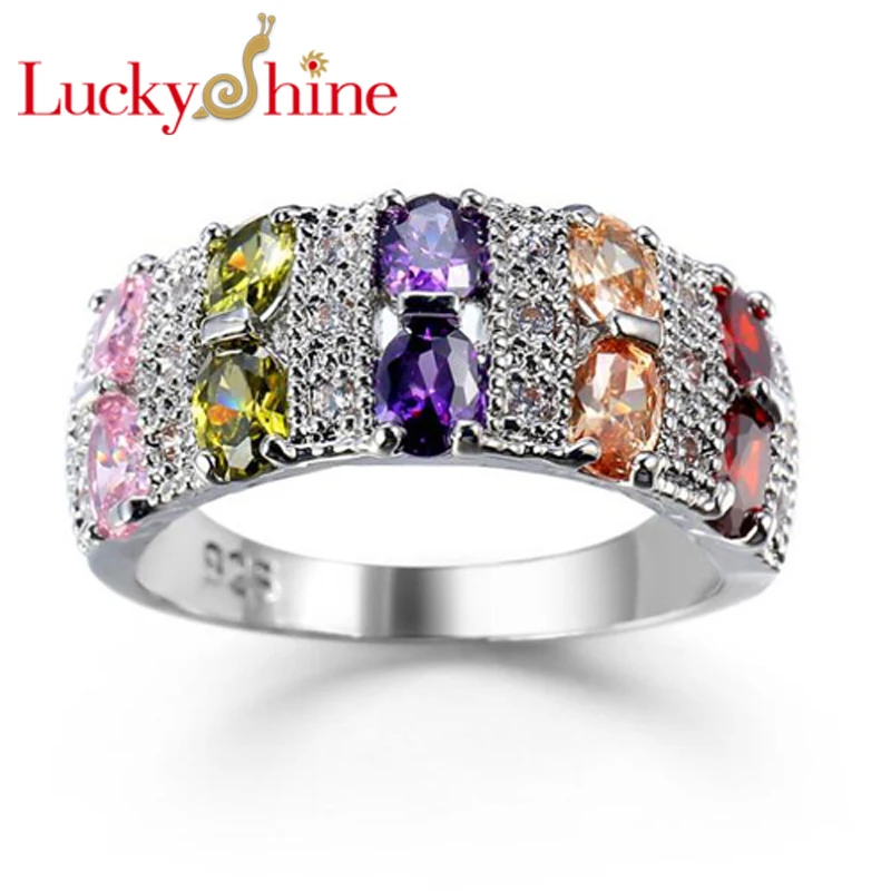 

Classic AAAA Fire Square Color Mystic Crystal Cubic Zirconia Silver Rings Wedding Rings for Women Party Holiday Christmas Gifts