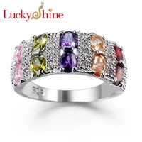 classic aaaa fire square color mystic crystal cubic zirconia silver rings wedding rings for women party holiday christmas gifts
