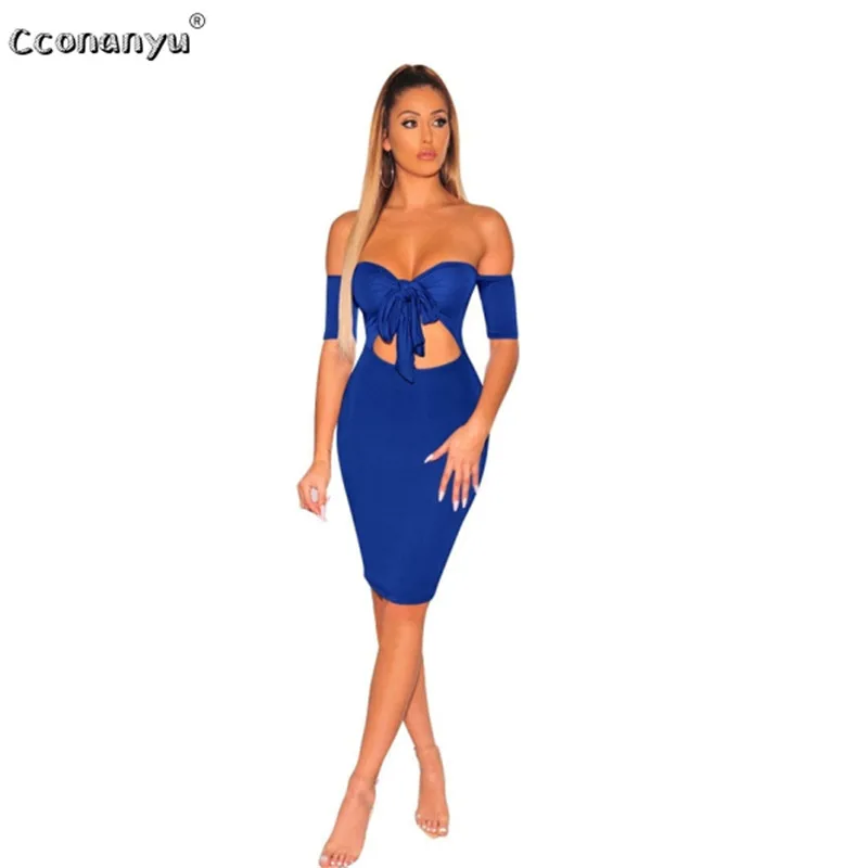 Сексуальное женское платье с открытыми плечами, лето, черное, белое платье с бантом, повседневное короткое платье, женское обтягивающее платье-карандаш миди, вечерние платья