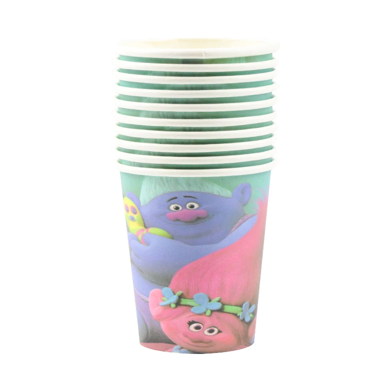 cup 10pcs 20 шт./компл. и героями мультфильма «тролли» Бумага чашки+ пластин для детей для вечеринок, дней рождения одноразовая посуда наборы для мальчиков и товары для оформления девичника - Цвет: cup 10pcs